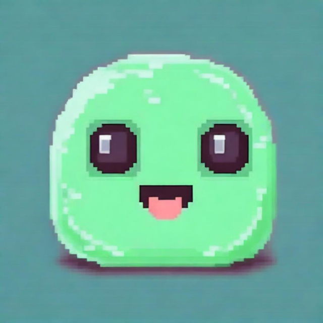 Create a pixel art image of a mint-colored slime with a cute face