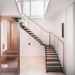 Interior design of a duplex house featuring a U-shaped staircase