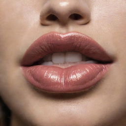 A close-up of natural-colored lips in a biting action, highlighting the texture and color of the lips.