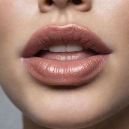 A close-up of natural-colored lips in a biting action, highlighting the texture and color of the lips.