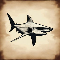 An ancient primeval shark design, showcasing a prehistoric shark with rugged features and a menacing appearance