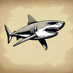 An ancient primeval shark design, showcasing a prehistoric shark with rugged features and a menacing appearance