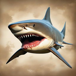 A realistic ancient shark design, depicted in oil paint