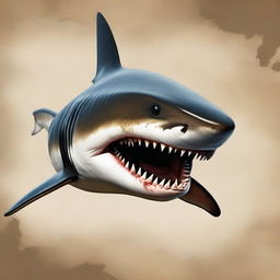 A realistic ancient shark design, depicted in oil paint