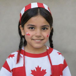 A young girl displaying cultural elements from both Canadian and Chilean heritage