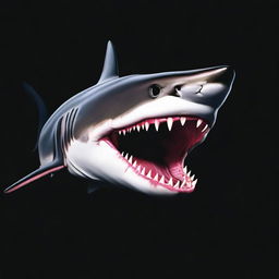 A realistic ancient shark design, depicted in oil paint with a black background