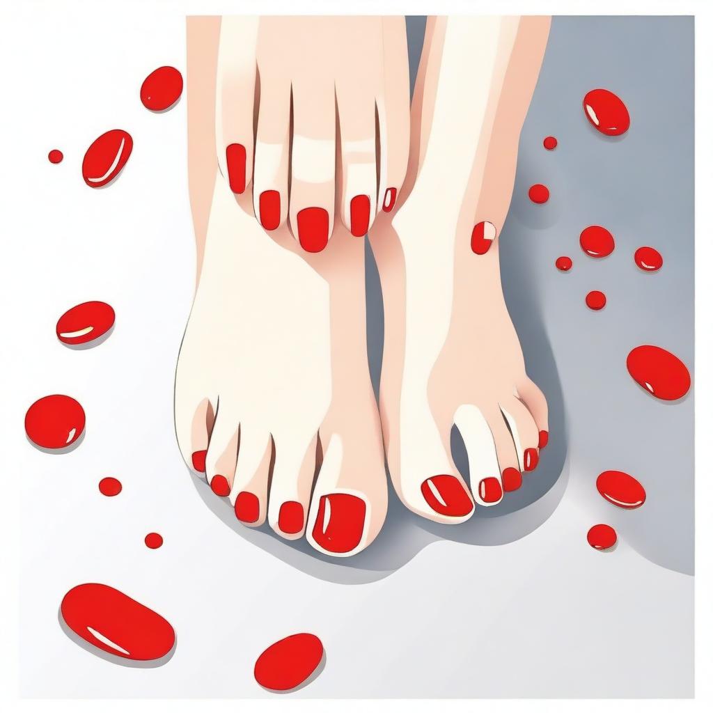 A detailed illustration of female feet with red nails