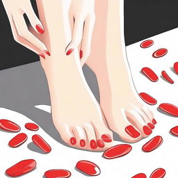 A detailed illustration of female feet with red nails