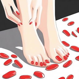 A detailed illustration of female feet with red nails