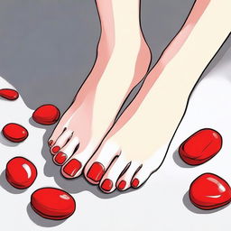 A detailed illustration of female feet with red nails