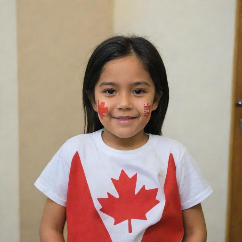 A young girl displaying cultural elements from both Canadian and Chilean heritage