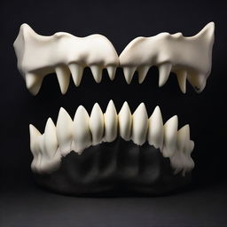 A set of shark jaws, depicted in bone white against a black background