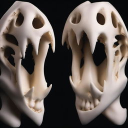 A set of shark jaws, depicted in bone white against a black background