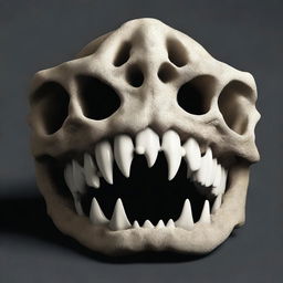 A set of shark jaws, depicted in bone white, fused with a human skull against a black background