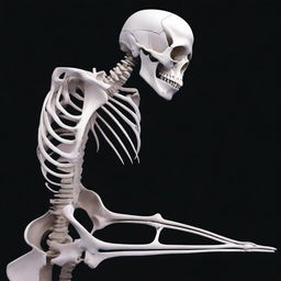 A white-boned female skeleton and a shark skeleton displayed on a black background