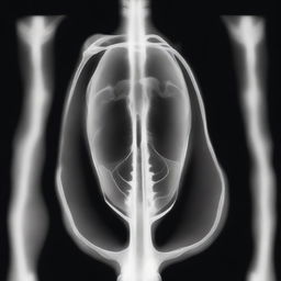 An x-ray image of a baby in the womb, set against a black background