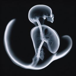 An x-ray image of a baby in the womb, set against a black background