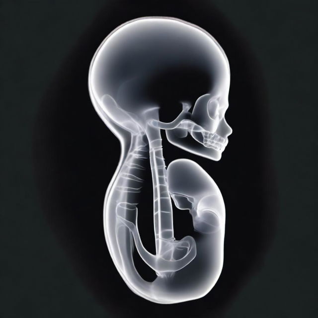 An x-ray image of a baby in the womb, set against a black background