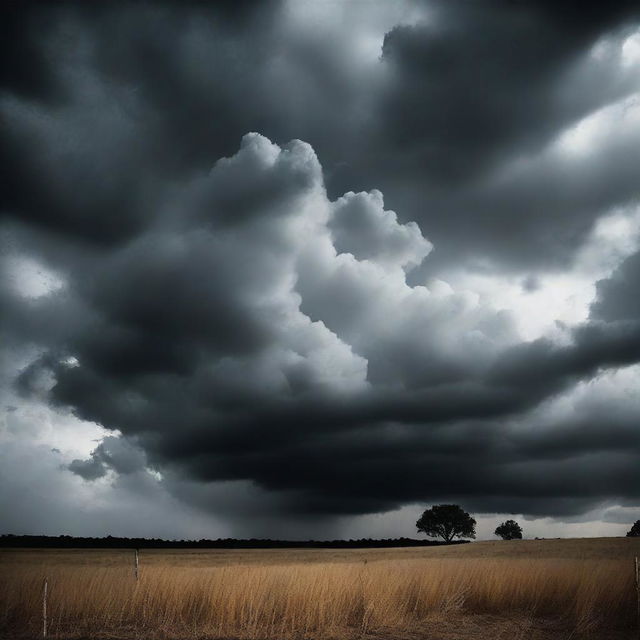 Create an image with a dark, cloud-filled background