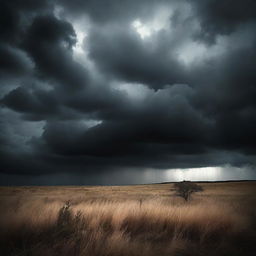 Create an image with a dark, cloud-filled background