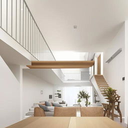 Interior design of a duplex house incorporating a U-shaped staircase