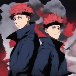 Create an anime poster for 'JUJUTSU KAISEN NEW GENERATION' featuring two characters, Ryuto and Saken