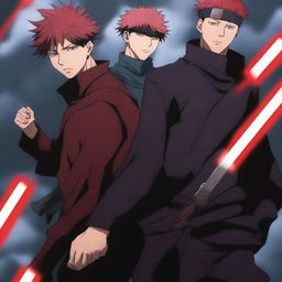 Create an anime poster for 'JUJUTSU KAISEN NEW GENERATION' featuring two characters, Ryuto and Saken