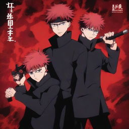 Create an anime poster for 'JUJUTSU KAISEN NEW GENERATION' featuring two characters, Ryuto and Saken