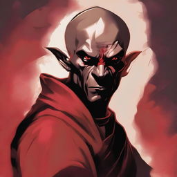 A detailed portrait of a Dungeons & Dragons Way of Shadows monk with red imp features