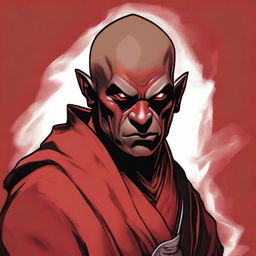 A detailed portrait of a Dungeons & Dragons Way of Shadows monk with red imp features