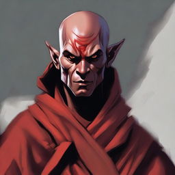 A detailed portrait of a Dungeons & Dragons Way of Shadows monk with red imp features