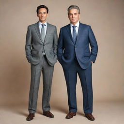 Generate an image showing a transformation: on one side, a man in simple, worn-out clothes representing poverty, and on the other, the same man elegantly dressed in a suit, symbolizing wealth and success.