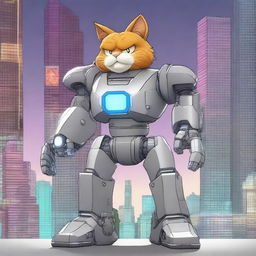 Garfield the cat transformed into a sleek, gray mecha robot