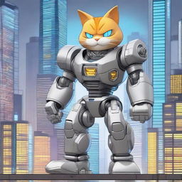 Garfield the cat transformed into a sleek, gray mecha robot