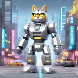 Garfield the cat transformed into a sleek, gray mecha robot