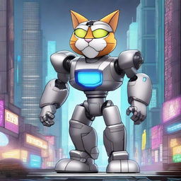 Garfield the cat transformed into a sleek, gray mecha robot