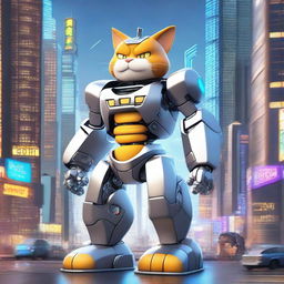 Garfield the cat transformed into a sleek, gray mecha robot