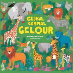 A vibrant book cover illustration for 'Global Safari: 100 Animals to Color Around the World