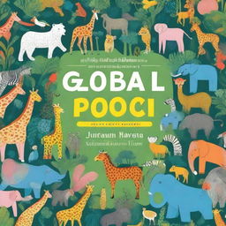 A vibrant book cover illustration for 'Global Safari: 100 Animals to Color Around the World