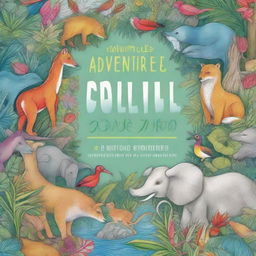 A captivating book cover for 'Adventures in Color: A Wildlife Coloring Journey