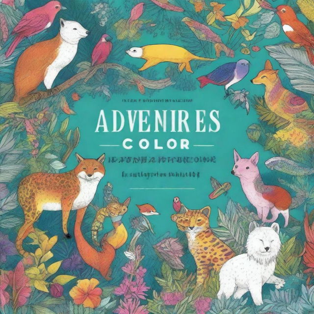 A captivating book cover for 'Adventures in Color: A Wildlife Coloring Journey