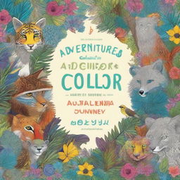 A captivating book cover for 'Adventures in Color: A Wildlife Coloring Journey