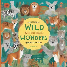 A stunning book cover for 'Wild Wonders: 100 Animals to Color