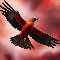 A fierce bird in the midst of a war, with a vibrant red background