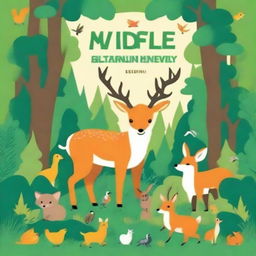 Design a book cover featuring a variety of wildlife creatures in their natural habitat