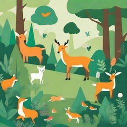 Design a book cover featuring a variety of wildlife creatures in their natural habitat