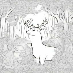 Create a coloring book page titled 'Wild Wonders' featuring a variety of wildlife creatures in their natural habitat