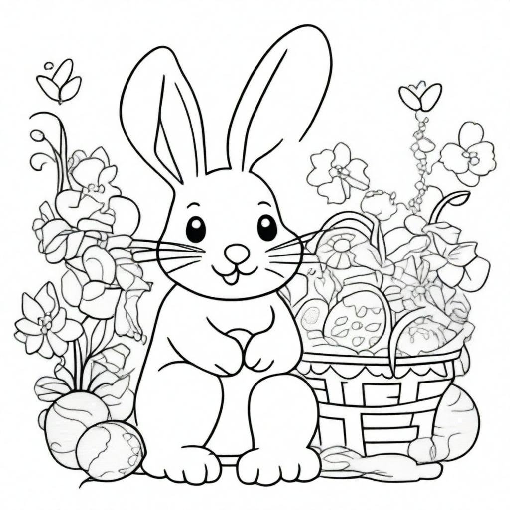 Create a modern Easter Bunny coloring page designed for kids