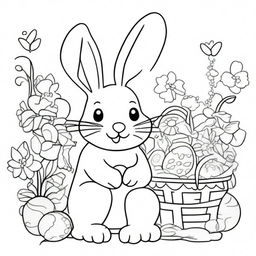 Create a modern Easter Bunny coloring page designed for kids