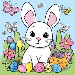 Create a modern Easter Bunny coloring page designed for kids